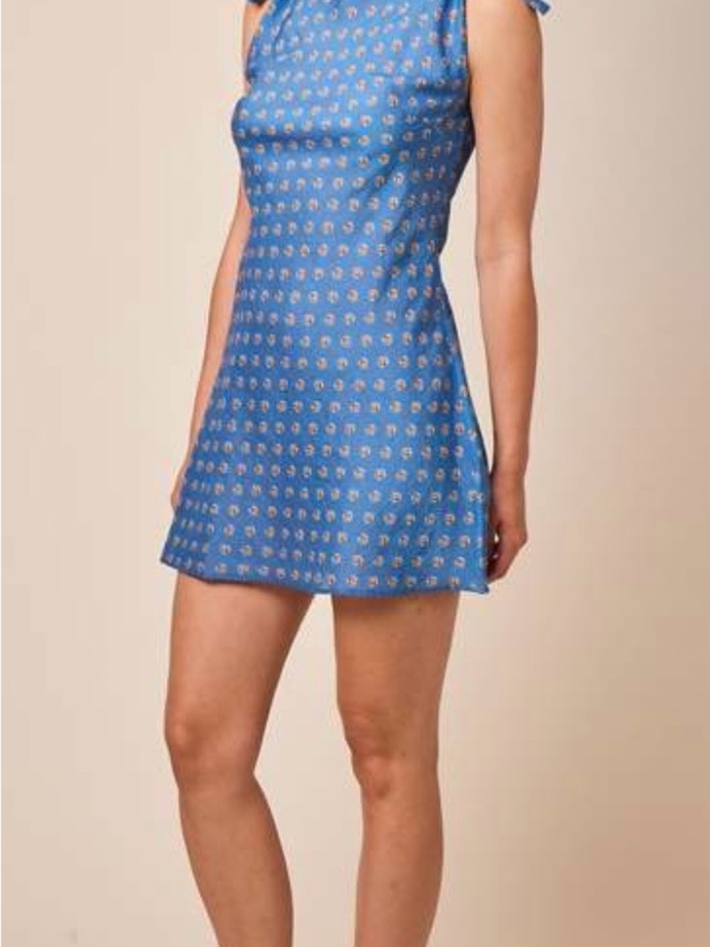 Doen Martina print sleeveles cotton/silk Mini Dress in Santorini blue Cadiz foul